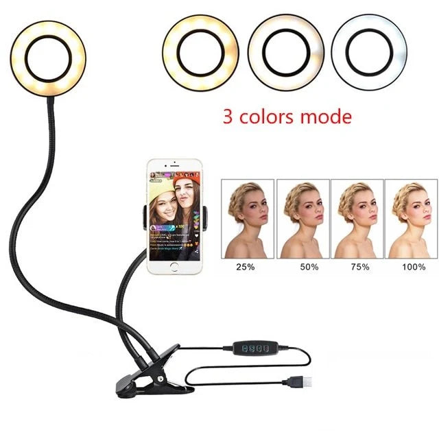 Adjustable LED selfie ring light with 8cm stand for smartphones