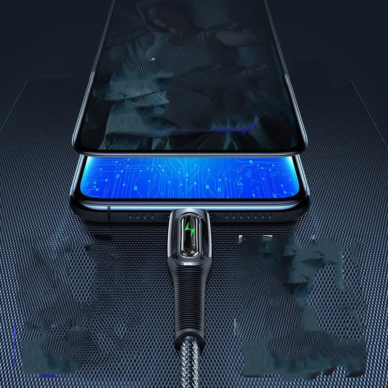 Black braided lightning cable with zinc alloy connector for iPhone with smart power off