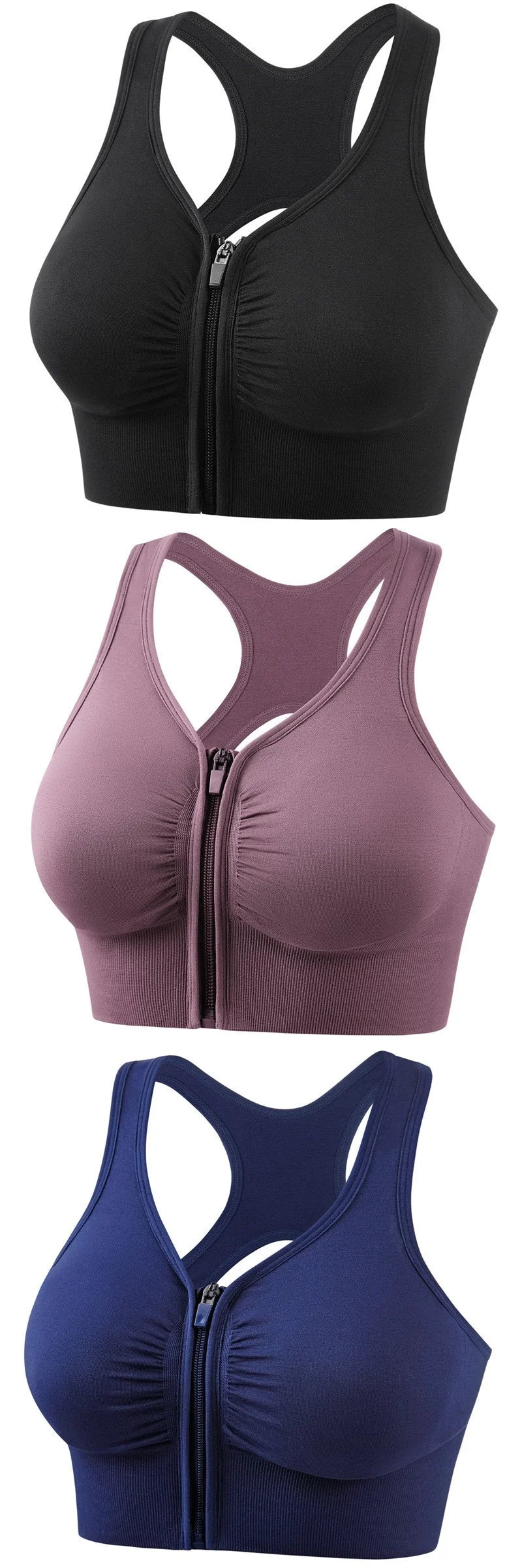 Plus size shockproof sports bra in pink, black, navy blue, and bean paste for running and yoga