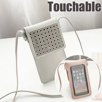 Cross Body Mobile Phone Bag with clear touch screen window in various colors