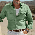 Men's loose fit cotton linen blend long sleeve summer shirt in solid colours