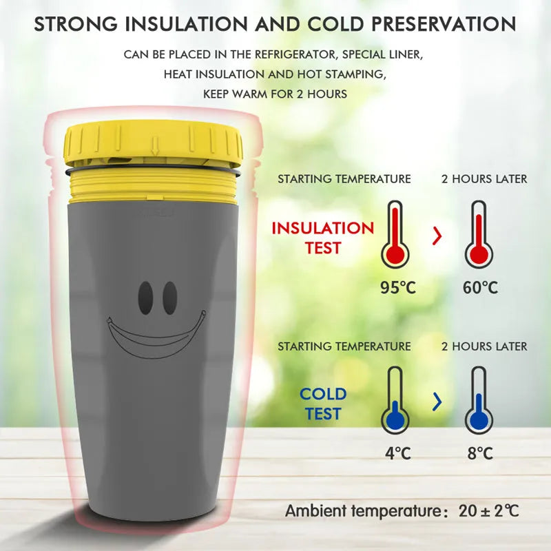 Cartoon pattern double-wall insulation travel tumbler with twist-top silicone seal and straw