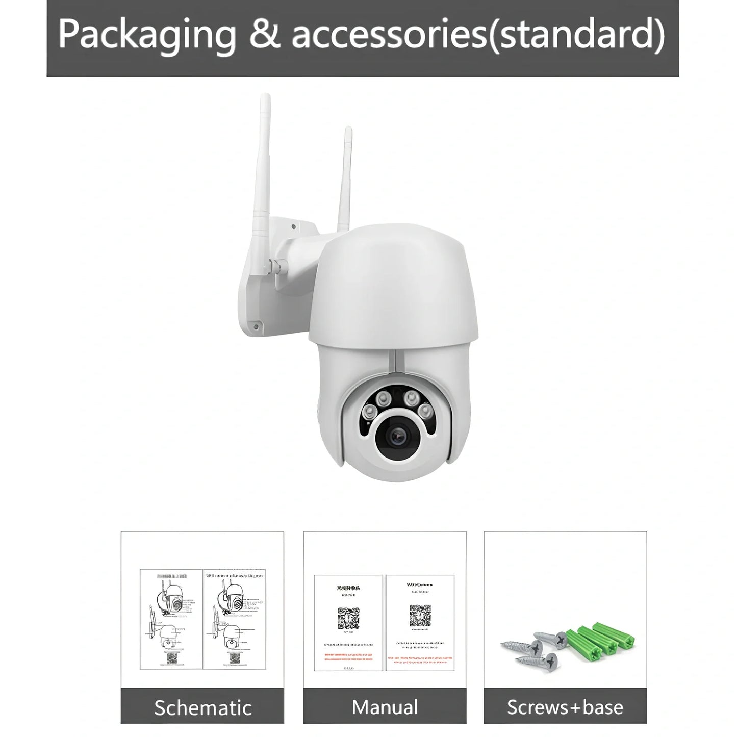 1080P wireless dome IP camera with 3.6mm lens, 355-degree pan, and 10-metre night vision for outdoor surveillance