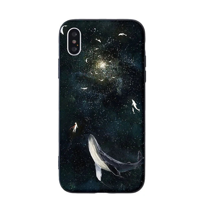 Silicone mobile phone case with whale pattern design for Apple iPhone protection