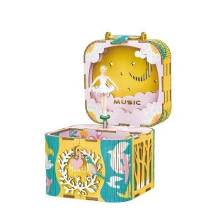 DIY 3D Kitty Ballet Wooden Puzzle Game with moveable music box, perfect for creative assembly and decoration