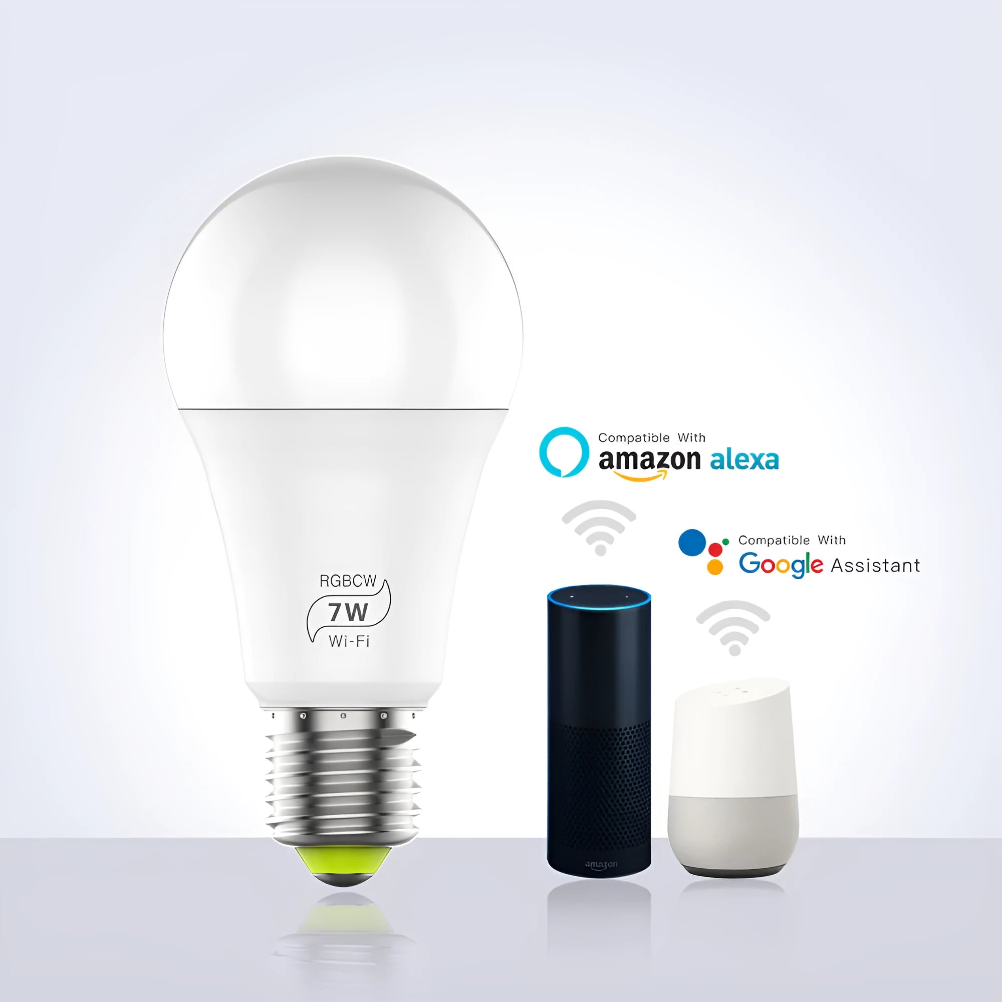 Smart Wi-Fi LED bulb with E27 base for voice control and app remote lighting