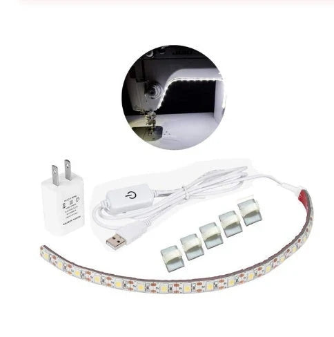 Sewing machine LED light strip with touch-sensitive dimming controls, providing ample illumination for crafting projects