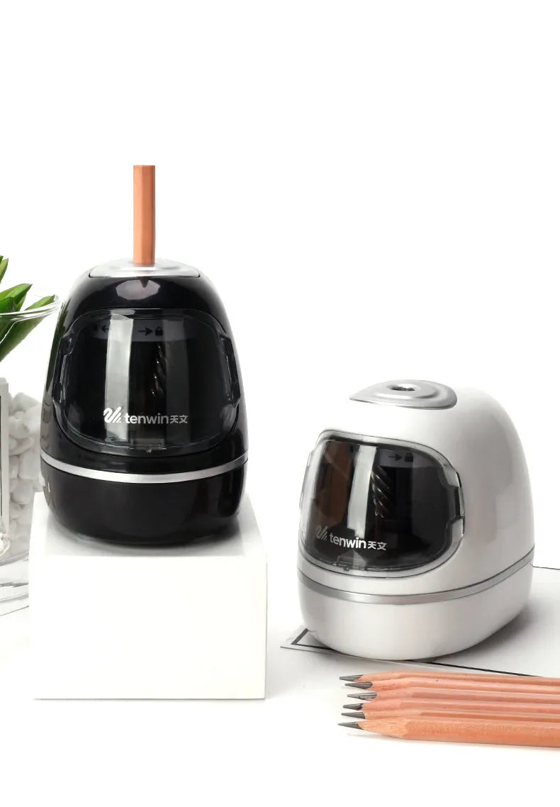 Creative electric pencil sharpener three-speed geometric plastic design black and white