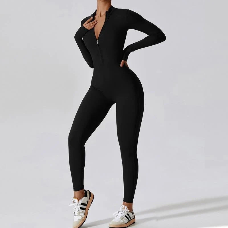 Women's long sleeve seamless jumpsuit for yoga and fitness in various colours
