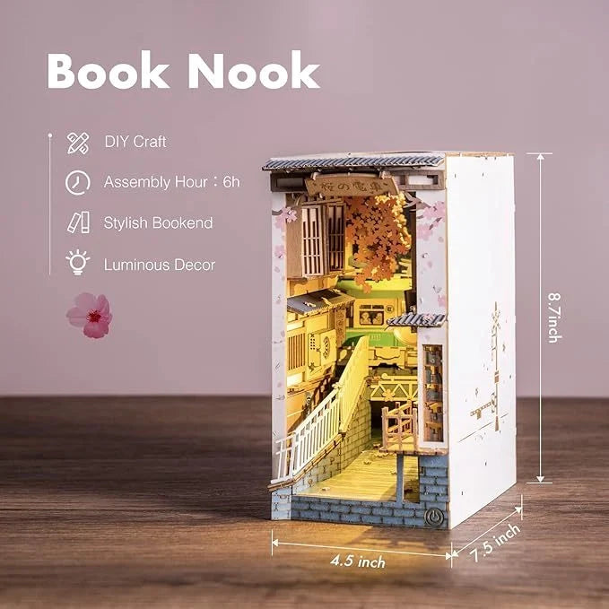 ROBOTIME Rolife DIY Book Nook Kit 3D Wooden Puzzle with LED Light for Bookshelf Decoration