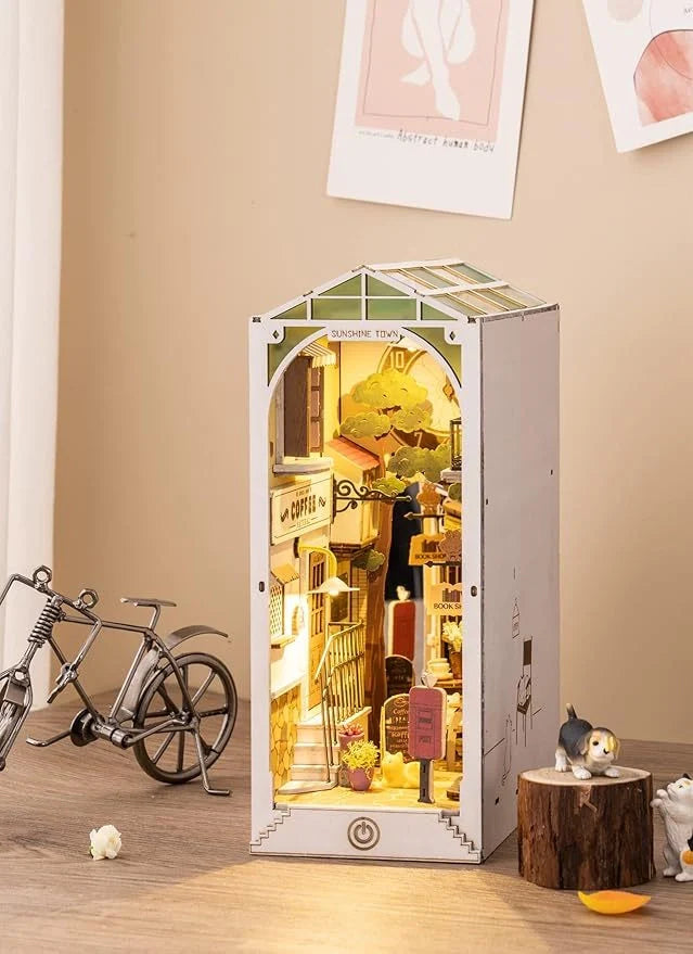 ROBOTIME Rolife DIY Book Nook Kit 3D Wooden Puzzle with LED Light for Bookshelf Decoration