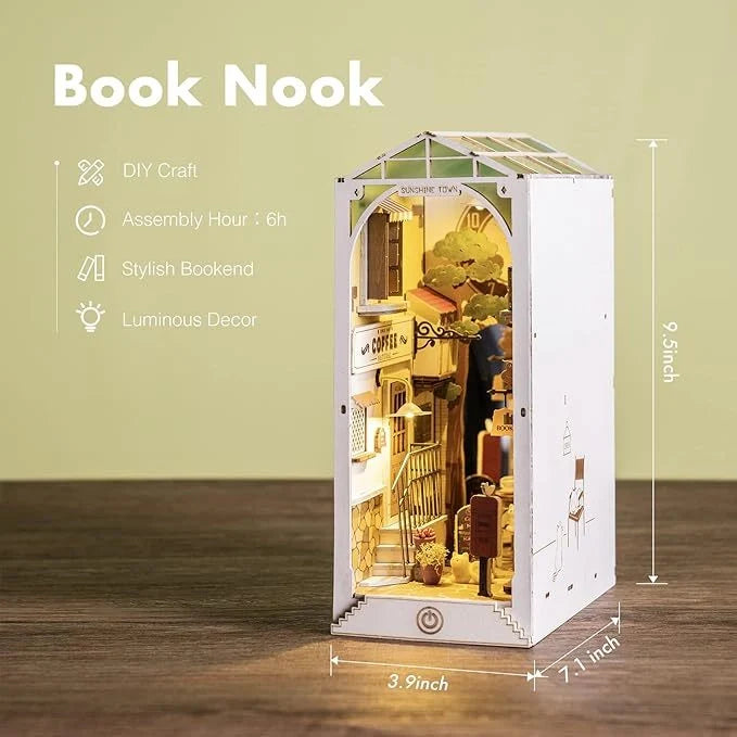 ROBOTIME Rolife DIY Book Nook Kit 3D Wooden Puzzle with LED Light for Bookshelf Decoration