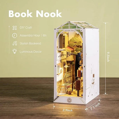 ROBOTIME Rolife DIY Book Nook Kit 3D Wooden Puzzle with LED Light for Bookshelf Decoration