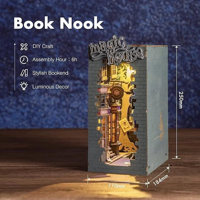 ROBOTIME Rolife DIY Book Nook Kit 3D Wooden Puzzle with LED Light for Bookshelf Decoration