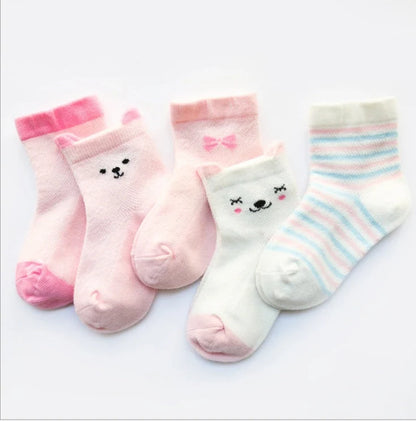 Pack of 5 children's cotton socks in assorted colours for summer wear