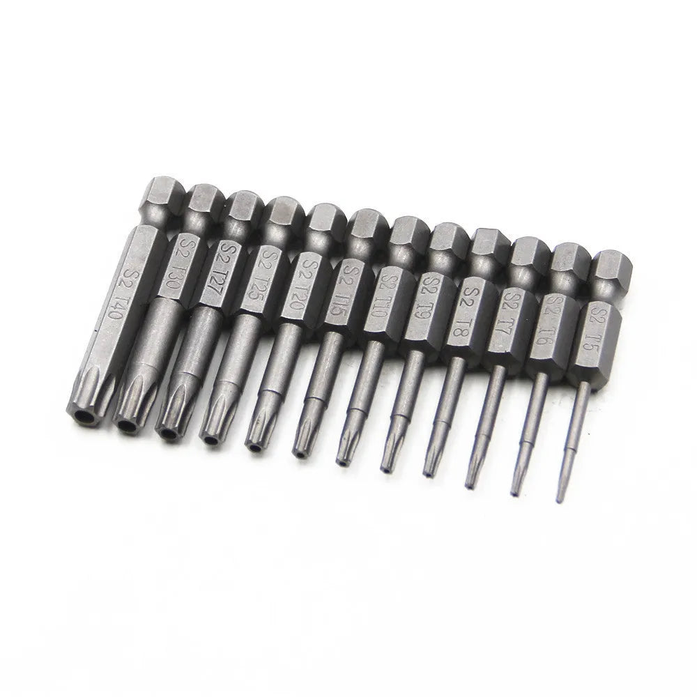Hexagon handle screwdriver bit set showing 50mm, 75mm, and 100mm length options with alloy construction