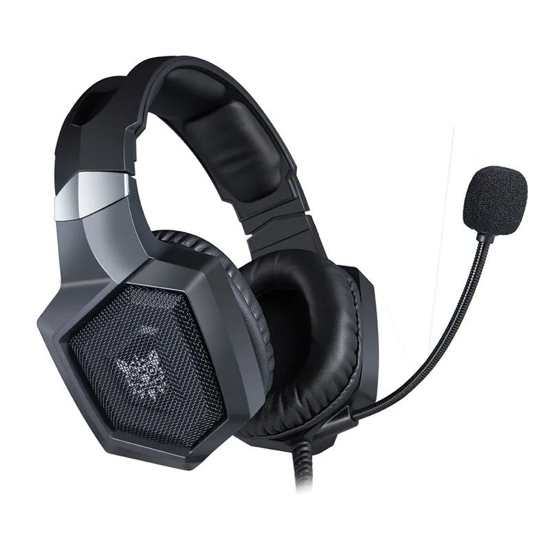 Black wired gaming headset with luminous LED lights and 3.5mm plug for PC computers