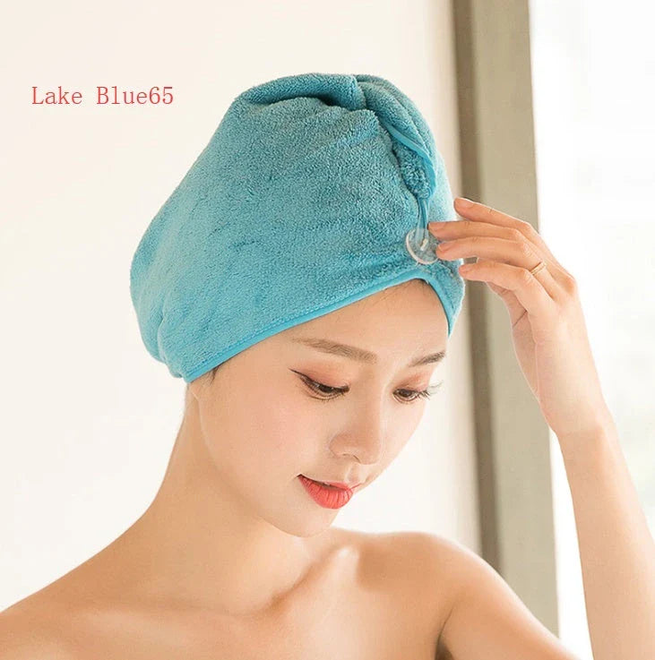 Absorbent microfiber hair turban in various vibrant colours, designed for fast and convenient drying