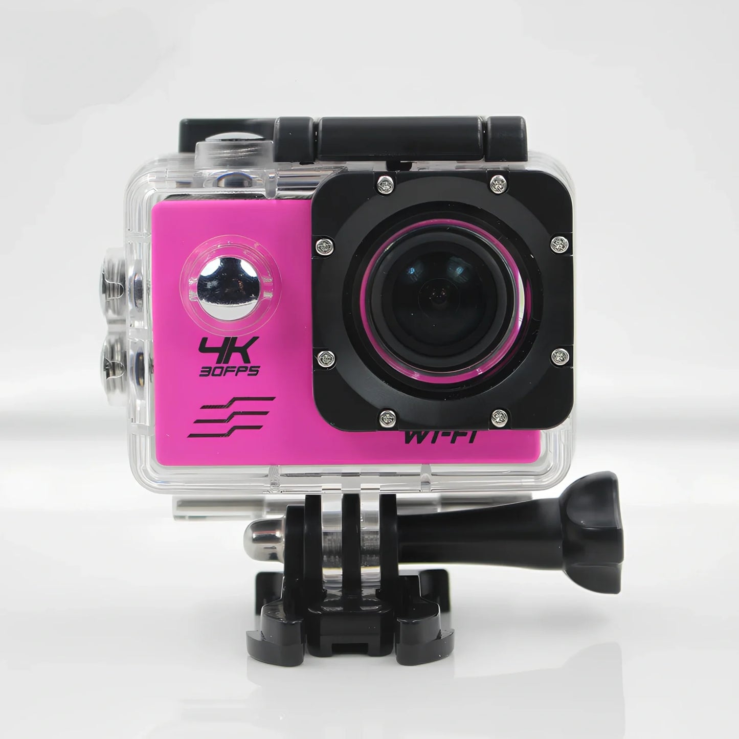 Black 4K HD motion camera with 2.0-inch display and 170-degree lens, dimensions 29.8x59.2x41mm for action sports