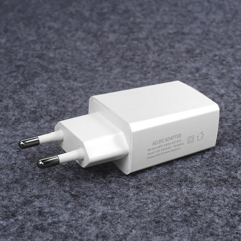 White household 5V 1000mA European standard USB charger with direct charge output