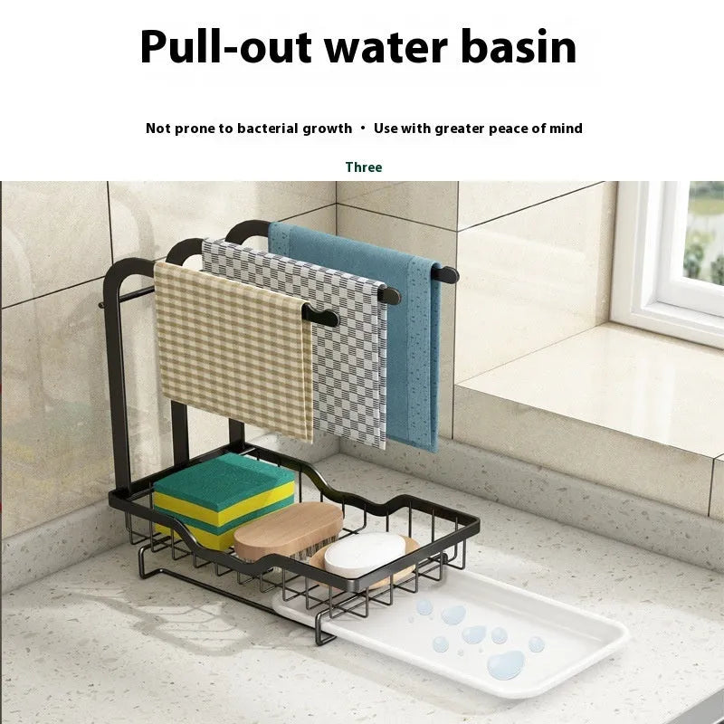 Foldable plastic kitchen storage rack for rags with wall and desktop mounting options