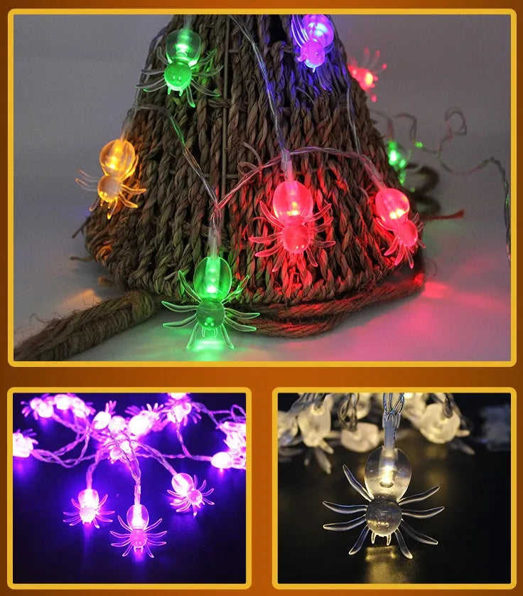 Halloween LED string lights with pumpkin, bat, ghost and spider decorations on a 1.2m waterproof battery-powered string