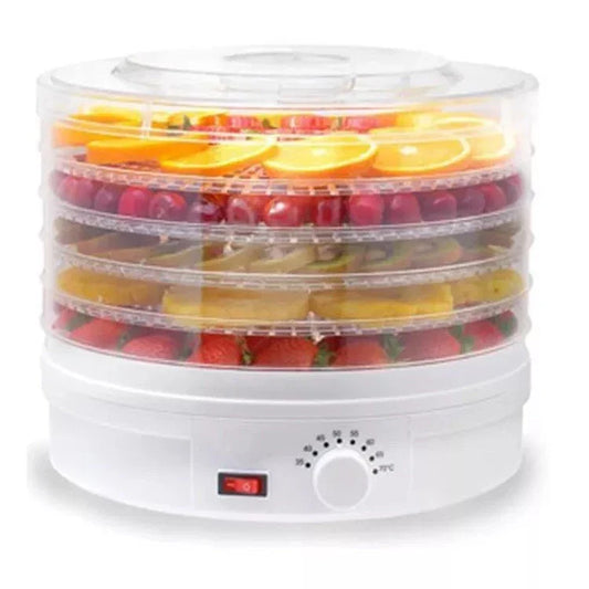 Food dehydrator with adjustable thermostat and five drying trays