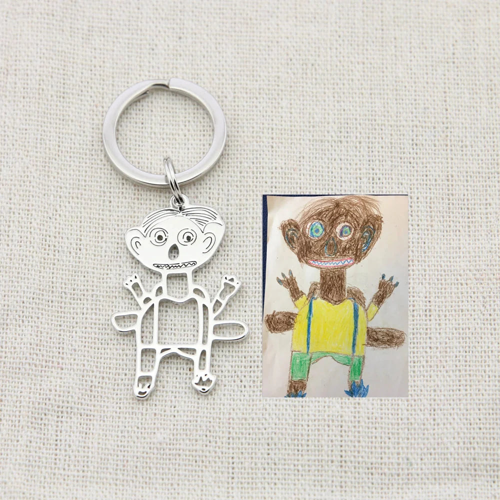 Custom stainless steel children's artwork necklace with gold, silver, and rose gold options