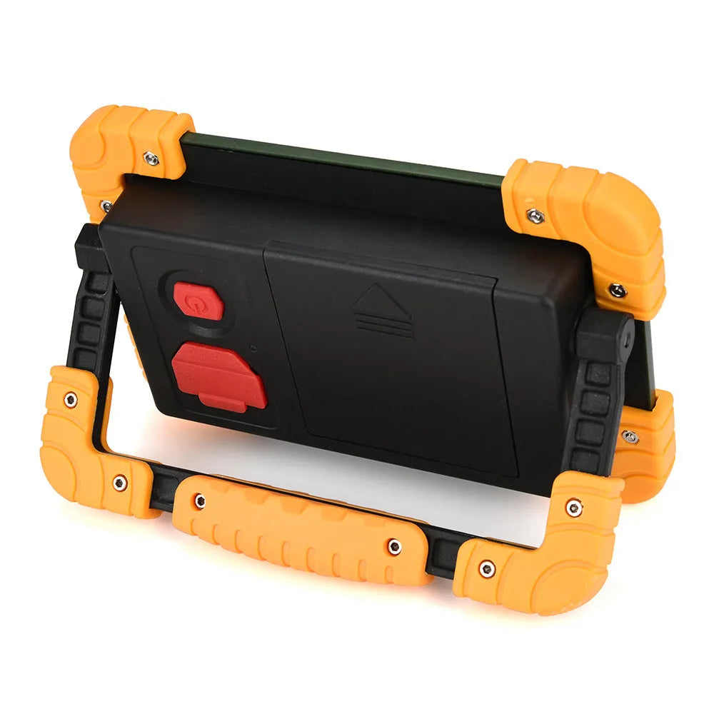 Yellow aluminium alloy 50W COB work light with wide beam and USB charging cable
