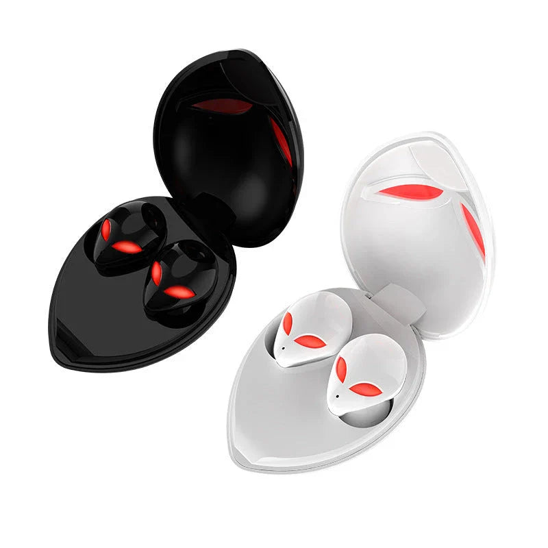 Creative Outer T8 Starman Bluetooth Headset in white and black colors with wireless charging case