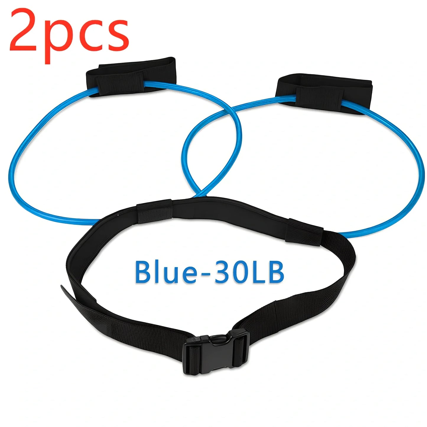 Women's adjustable waist resistance band with colour-coded latex tubes and pedal exerciser foot straps