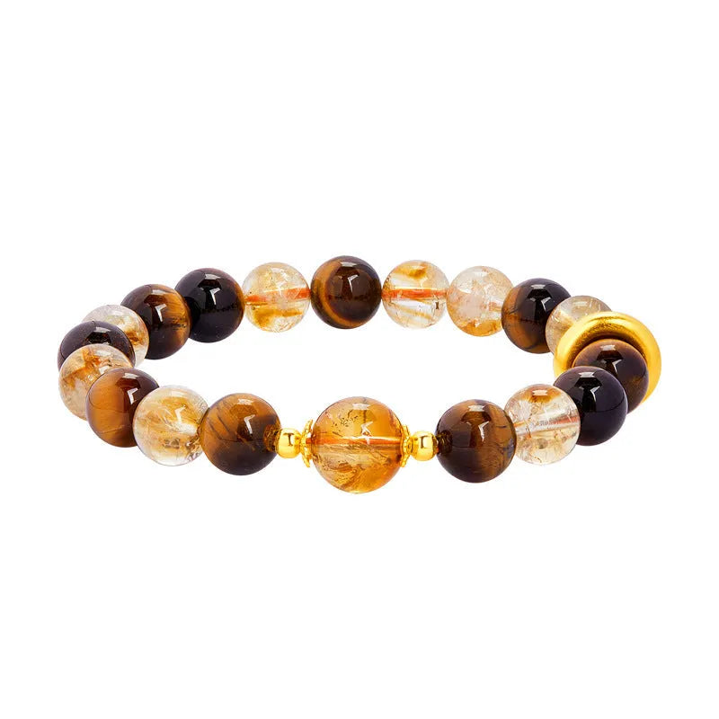 Tigereye beaded bracelet women 8mm crystal dome tiger style sterling silver