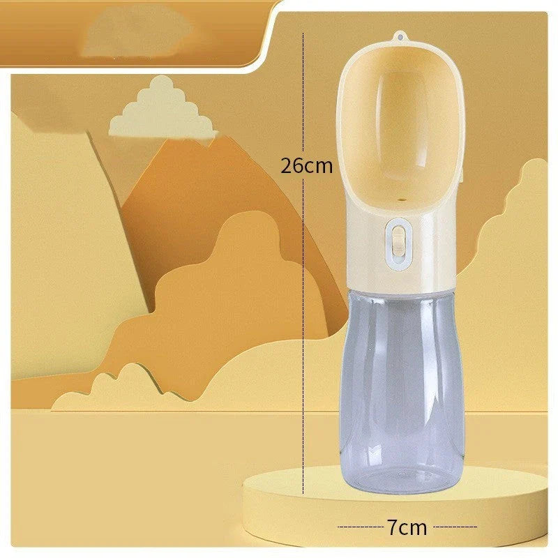 Portable Dog Water Bottle Feeder for outdoor adventures, available in blue, pink, green, and grey.