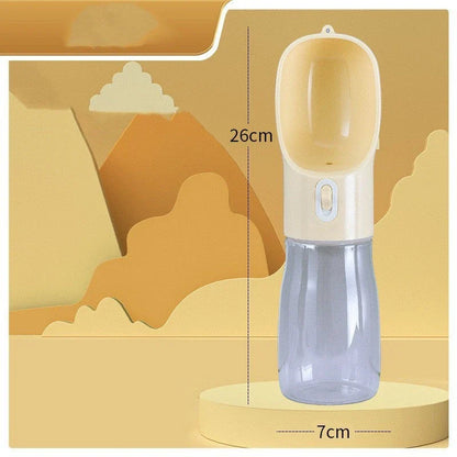 Portable Dog Water Bottle Feeder for outdoor adventures, available in blue, pink, green, and grey.