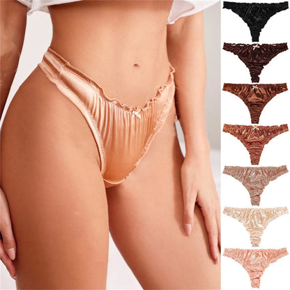 Satin Cotton Crotch T-back Women's Underwear 7PCS Set in various colors