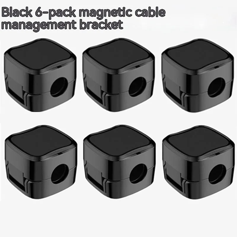 Black and white magnetic cable clips with adhesive backing for under desk wire organisation