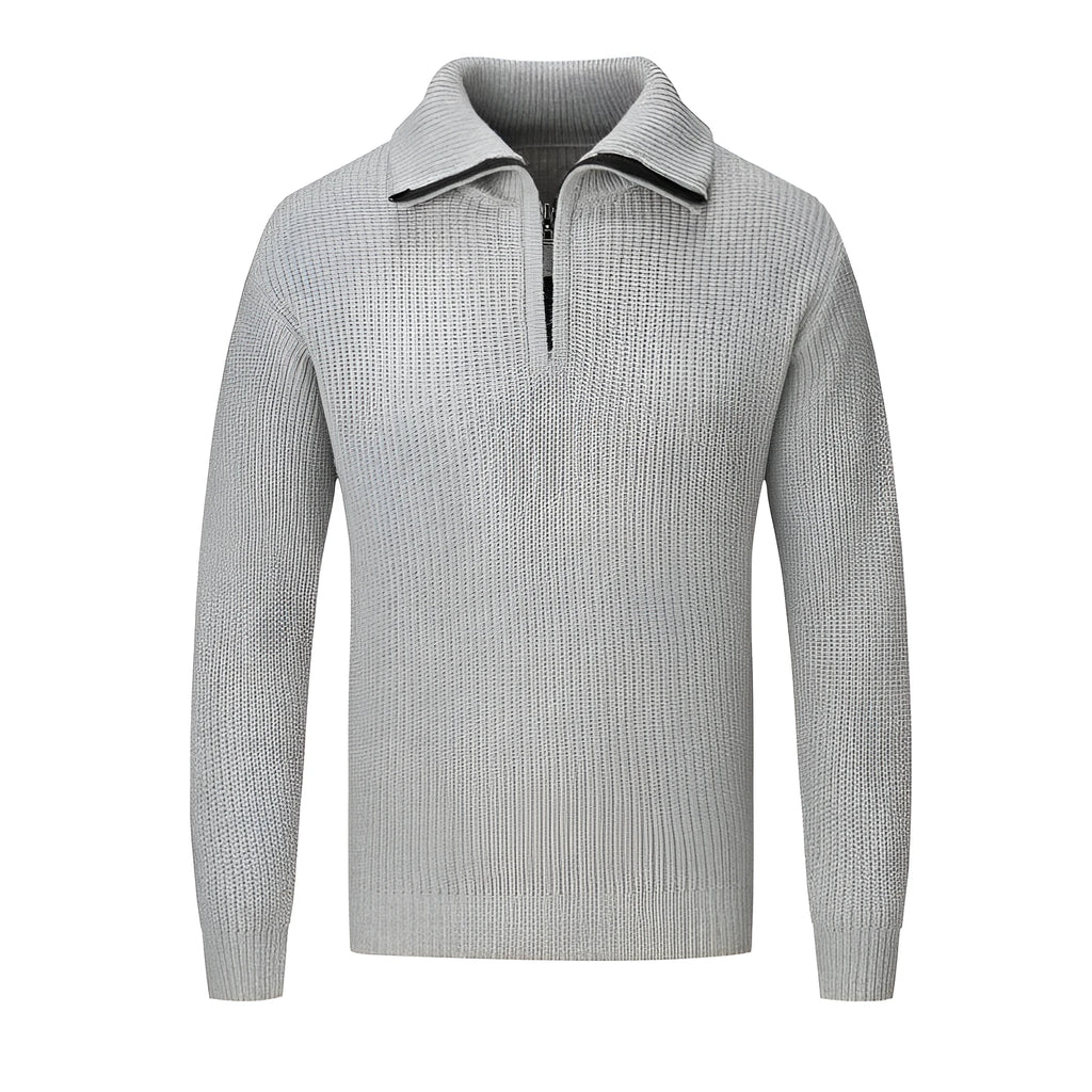 Men's slim fit pullover sweater in black, camel, dark grey, or white and grey colours.
