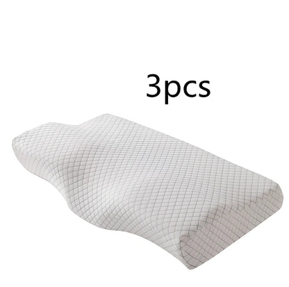 Contoured memory foam cervical pillow in diamond grid gray, 50x30cm size with 6cm neck support contour and polyester lining