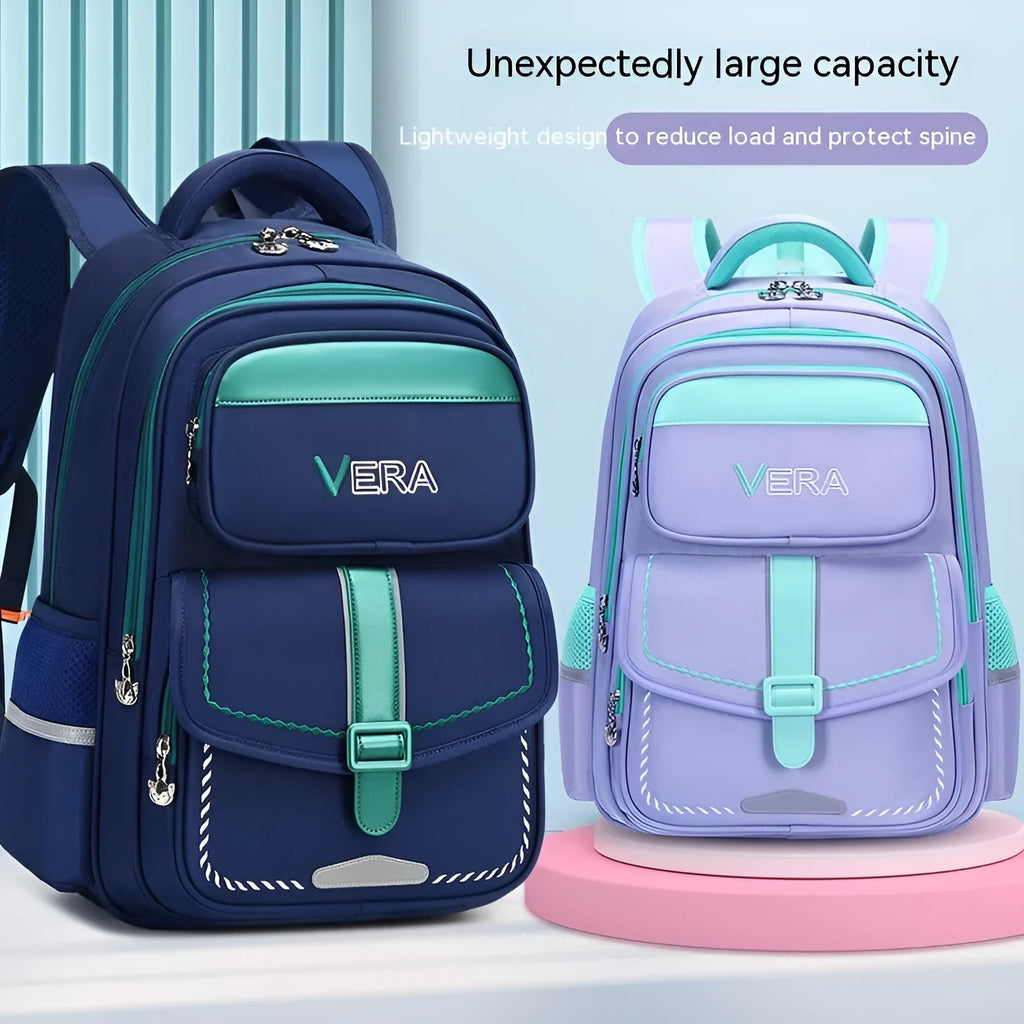 Spine protection waterproof Oxford cloth school backpack with striped print in large capacity for primary students