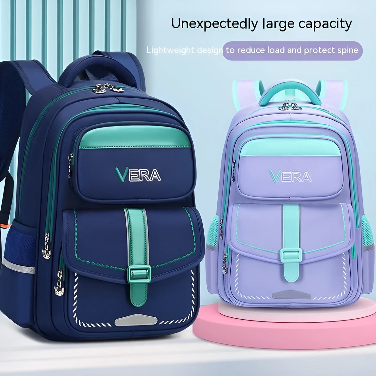 Spine protection waterproof Oxford cloth school backpack with striped print in large capacity for primary students