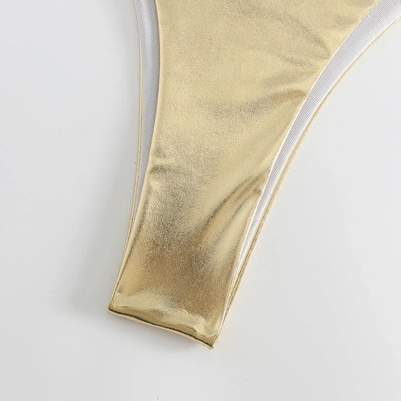 Women's lace-up bikini swimsuit in metallic colour with adjustable design