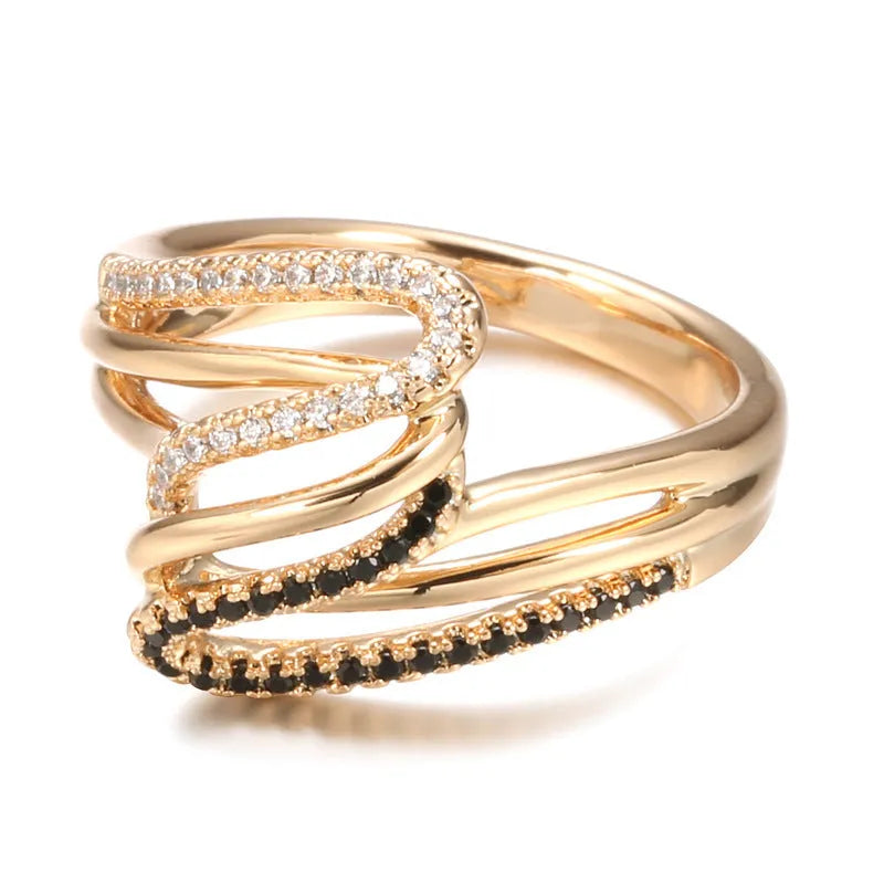 Women's copper fashion ring with micro-inlaid zircon detail and electroplated WK2230 finish