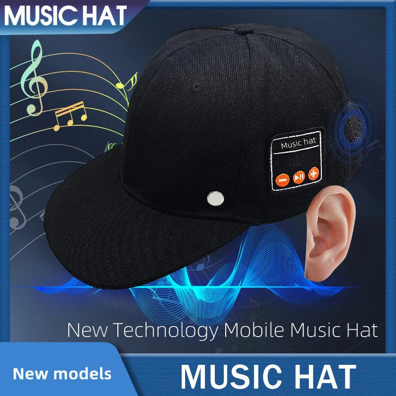 Bluetooth-compatible music hat for tennis in black and light grey with adjustable fit