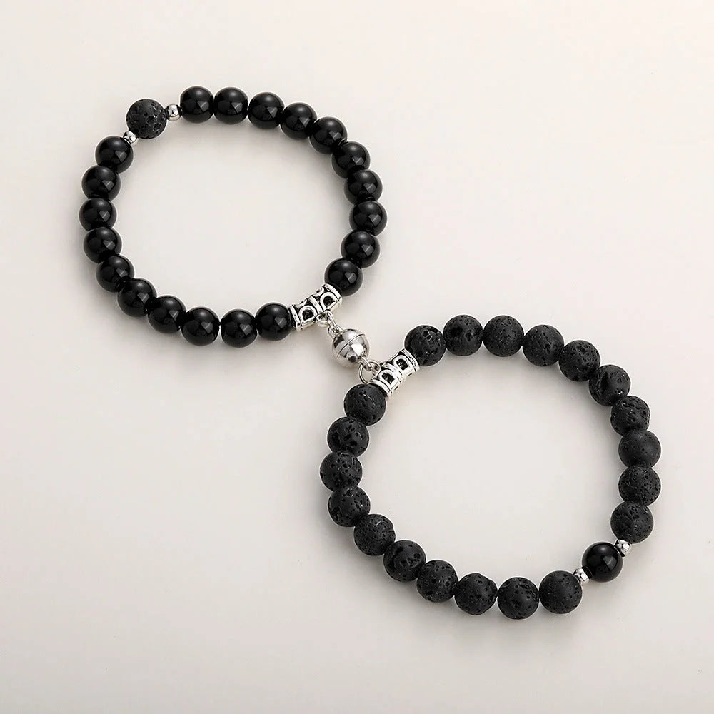 Magnetic couple bracelets with natural zircon stones and vibration feature