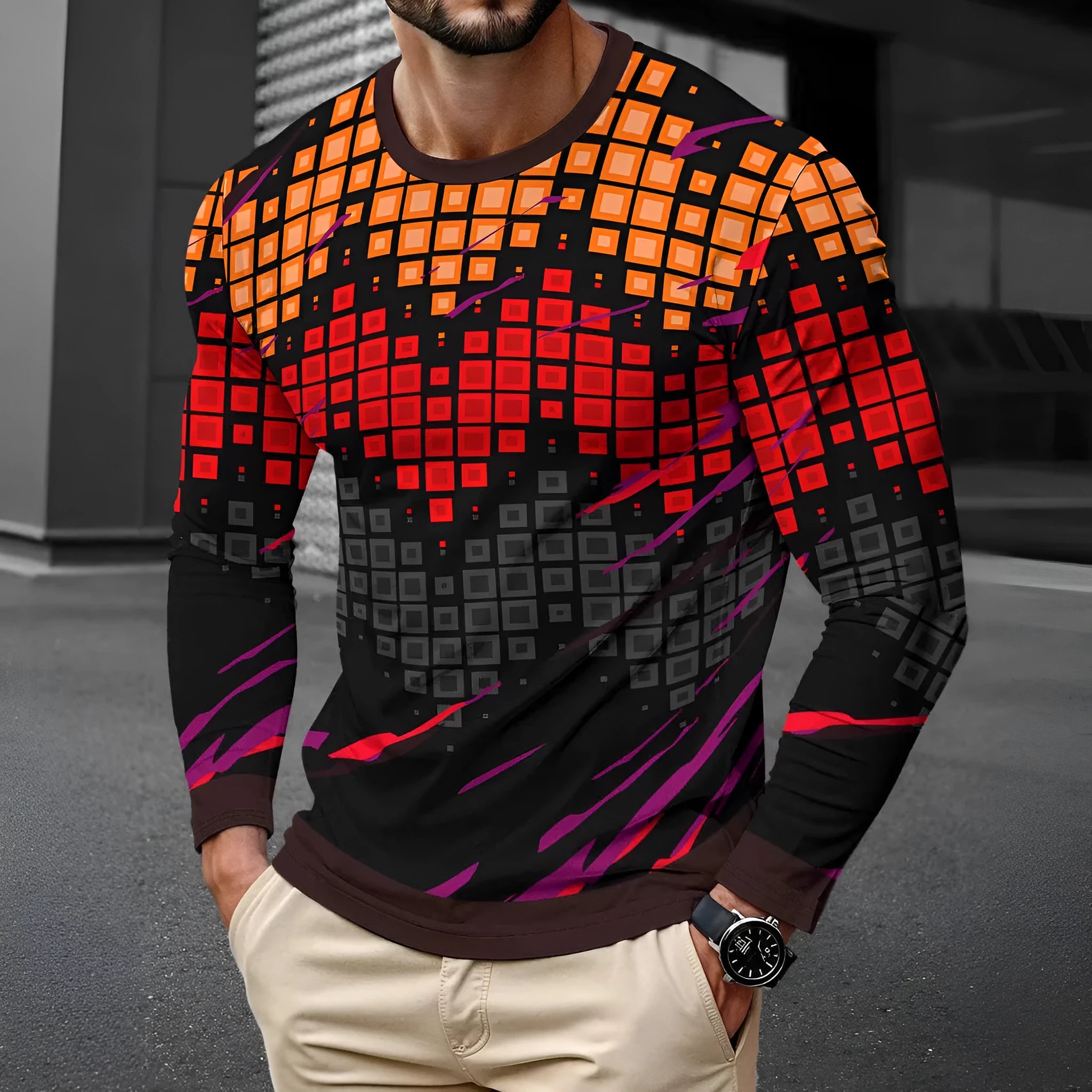 Men's milk silk long sleeve pullover shirt in round neck design showing multiple colour options