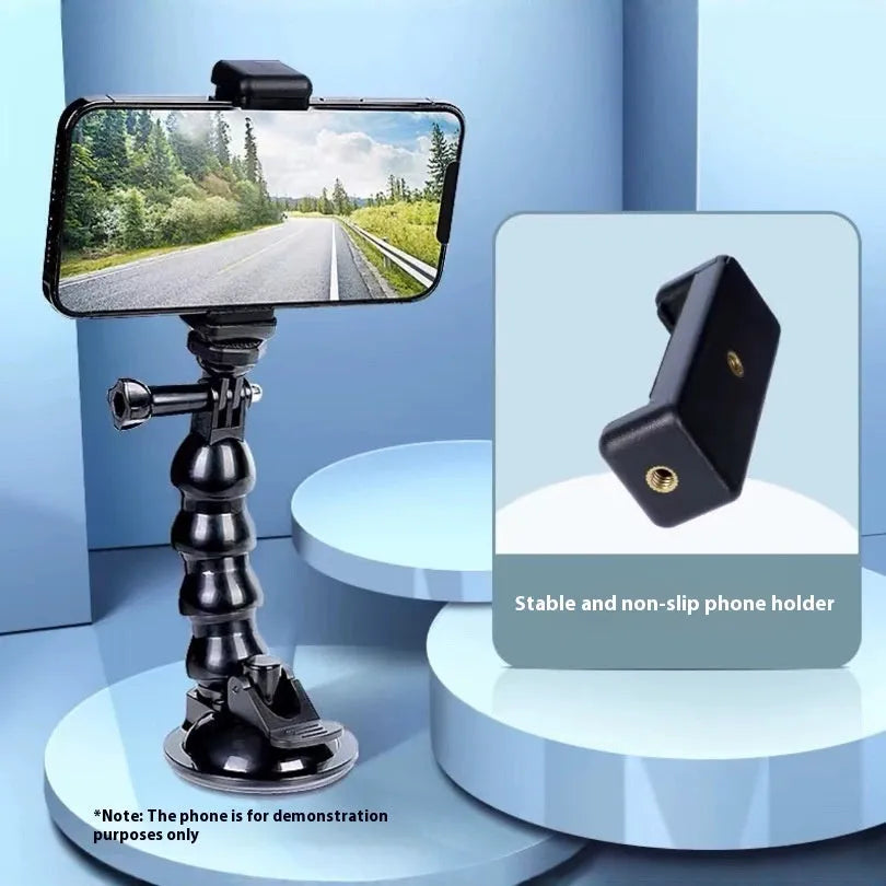 Lightweight plastic car shooting bracket mobile phone holder, black, with four-section adjustable arms for dash cam video recording
