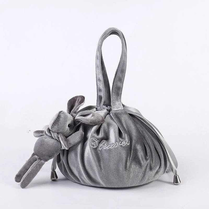 Cartoon Rabbit Ears Velvet Cosmetic Bag with self-adhesive closure in various colours