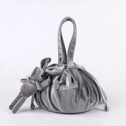 Cartoon Rabbit Ears Velvet Cosmetic Bag with self-adhesive closure in various colours