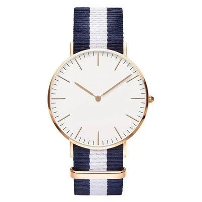 Nylon strap two-needle quartz watch with alloy case in various colours