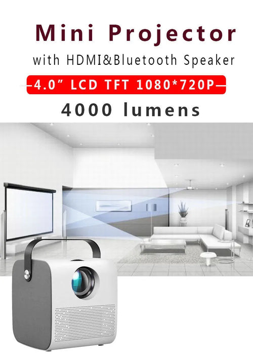 1080P HD portable LCD projector in White with wireless projection support and 3000 lumens